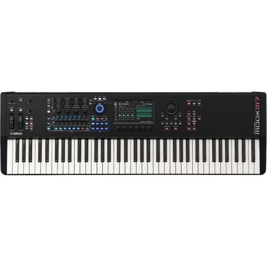 Teclado Yamaha MODX M7 Sintetizador Preto com 76 Teclas Ação Aprimorada Motores Sonoros Avançados Som Profissional e Versatilidade para Palco e Estúdio