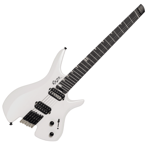 Guitarra Michael Raze GMR500 Headless White Pearl Satin com Captadores Humbucker Alnico V Corpo Okoume Braço Roasted Maple e Escala Purple Heart