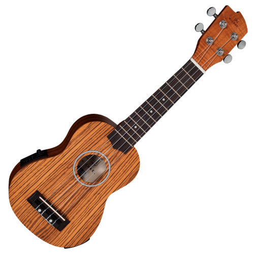 Ukulele Soprano Eletroacústico Michael MK21 ZBE Natural com Tampo Zebra Wood Fundo e Laterais Zebra Wood Braço Nato Escala Blackwood e Equalizador Michael