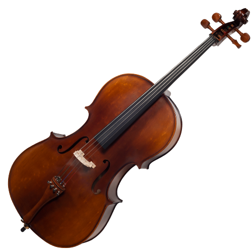 Violoncelo Michael VOM146 4/4 Avermelhado com Tampo Spruce Sólido Fundo Maple Sólido e Arco Crina Animal