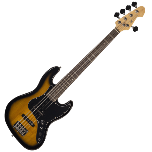 Contrabaixo Michael JB BMJ500 5 Cordas SK Sunburst Black com Corpo Basswood Captadores Single Coil e Tarraxas Cromadas