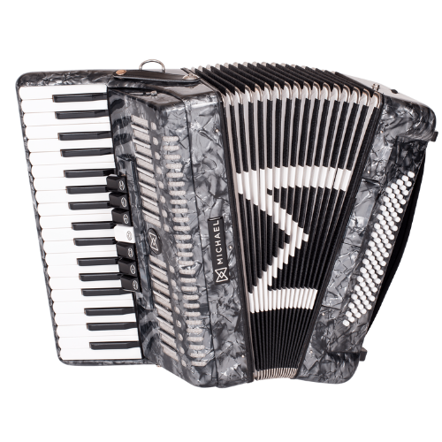 Acordeon Michael ACM8007N Preto Perolado 80 Baixos 7 Registros Terça de Voz 37 Teclas Palhetas Aço Inoxidável Fole Linho Couro Bag com Rodinhas e Alça