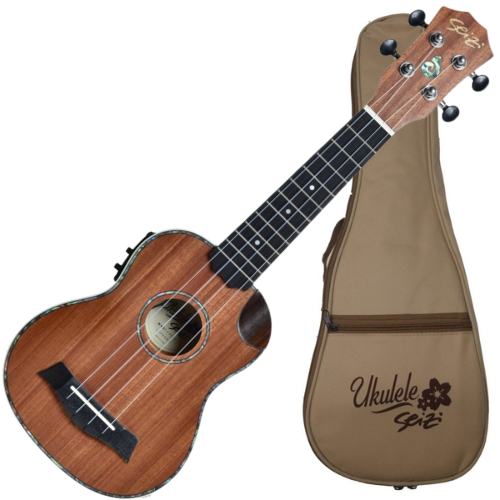 Ukulele Eletroacústico Seizi Maui Crush Soprano Sapele com Bag Half Cutaway Nut e Rastilho em Osso Encordoamento Aquila e Detalhes em Abalone 10360289