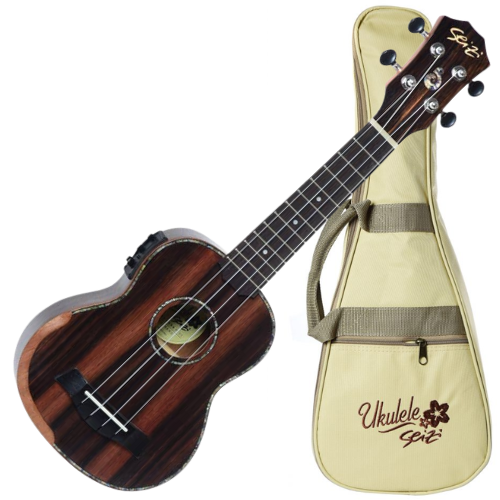 Ukulele Eletroacústico Seizi Bora Bora Plus Soprano Ebony com Bag Nut e Rastilho em Osso Encordoamento Aquila e Detalhes em Abalone 10360196