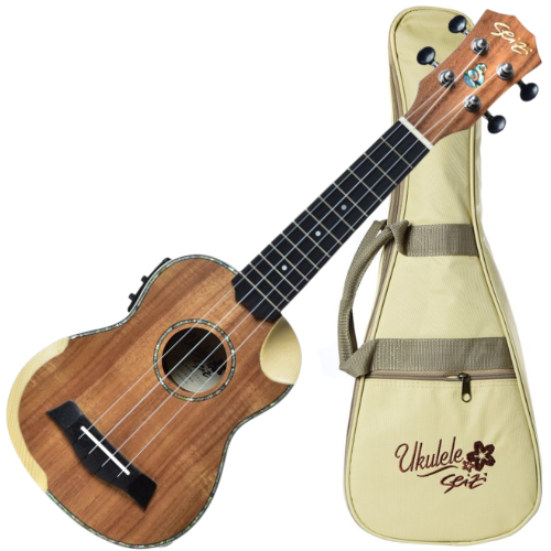 Ukulele Eletroacústico Seizi Bora Bora Crush Soprano Koa com Bag Half Cutaway Nut e Rastilho em Osso Encordoamento Aquila e Detalhes em Abalone 10360301