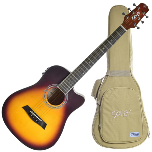 Violão Eletroacústico Seizi Baby Tokyo Cutaway Brown Burst com Bag Tampo Spruce Laminado Fundo e Laterais Mogno Laminado e Equalizador Seizi 10360332