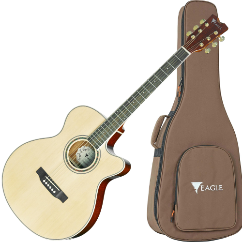 Violão Folk Eletroacústico Eagle CH70 NT Natural com Tampo Spruce, Corpo Mahogany, Equalizador Integrado e Afinador Cromático