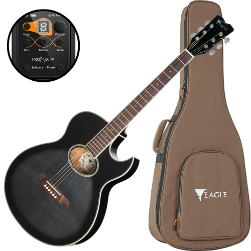 Violão Eletroacústico Eagle GL36 BKB Mini Jumbo Folk com Tampo Flamed Maple Pré-Amplificador Audisys Promix XR Roseta Abalone Acabamento Black Burst Brilhante