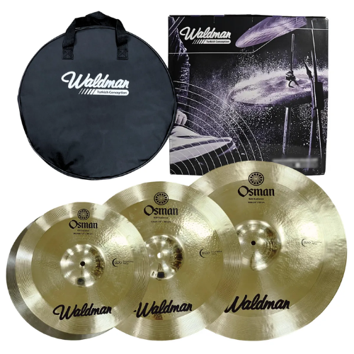 Kit de Pratos Bateria Waldman Osman B20 HH 14" Crash 16" Ride 20" com Liga B20 Som Equilibrado e Versátil Acabamento Natural