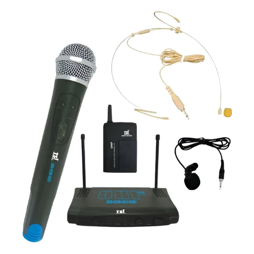 Microfone Sem Fio TSI MS-215-CLI UHF Mão + Headset Profissional com Maleta Inclusa