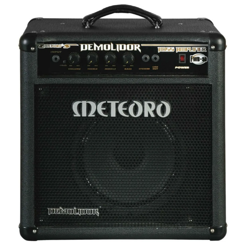 Amplificador Meteoro Demolidor FWB50 RMS para Contrabaixo com Equalizador 3 Bandas Entrada Auxiliar Saída de Fones e Falante 10" para Prática e Ensaios