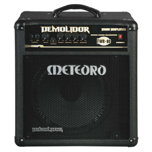 Amplificador Meteoro Demolidor FWB80 RMS para Contrabaixo com Equalizador 3 Bandas Entrada Auxiliar Saída de Fones e Falante 10" para Prática Ensaios e Pequenos Shows