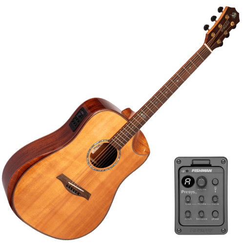 Violão Eletroacústico Aço Marquês VA-202 NT EQ Natural Brilho com Tampo Pinho Maciço Half Cutaway Folk Anatômico e Pré Fishman Presys+ 5 Bandas