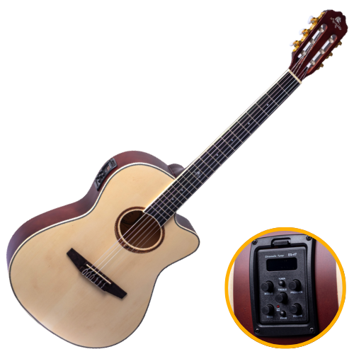 Violão Eletroacústico Nylon Marquês VN-231 NS EQ Natural Fosco com Corpo Clássico e Pré 4 Bandas Afinador