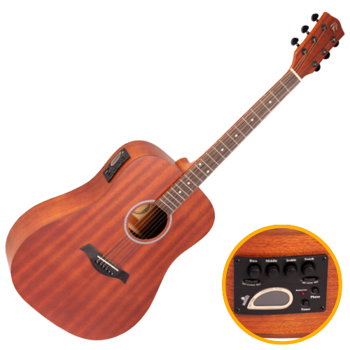 Violão Eletroacústico Aço Marquês VA-232 MGS EQ Mahogany Fosco com Corpo Folk Cutaway e Pré MET-A08 4 Bandas Afinador Microfone Interno
