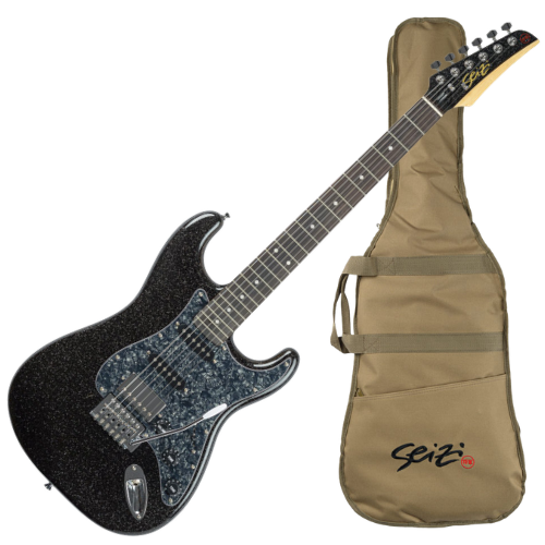 Guitarra Seizi Fun Katana Musashi HSS Midnight Black Sparkle Captadores Chidori HSS Ponte Tremolo e Bag 10360990