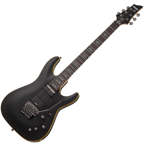 Guitarra Schecter Demon-6 FR S Aged Black Satin com Corpo em Basswood e Topo Esculpido Braço Maple Escala em Rosewood com Captador Ponte Schecter Diamond Active Sustainiac no Braço Floyd Rose Special 3669