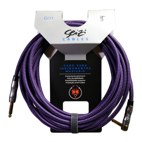 Cabo Seizi Cable Energy P10 x P10L Black Purple 6m para Guitarra Violão Contrabaixo Ukulele 10361001