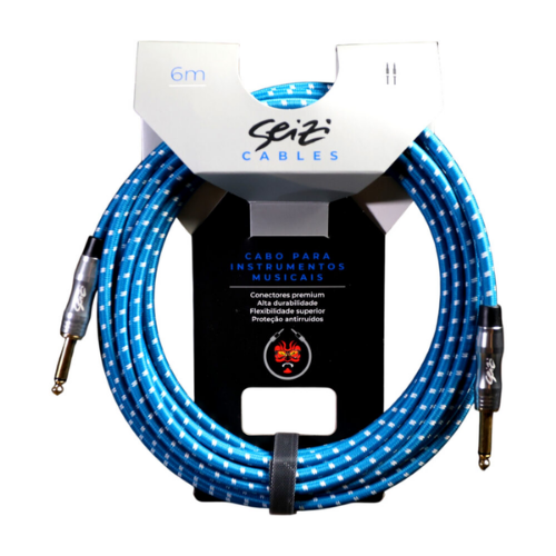 Cabo Seizi Cable Energy P10 x P10 Blue White 6m para Guitarra Violão Contrabaixo Ukulele 10361004