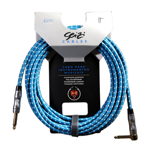 Cabo Seizi Cable Energy P10 x P10L Blue White 6m para Guitarra Violão Contrabaixo Ukulele 10361005