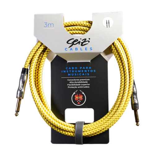 Cabo Seizi Cable Energy P10 x P10 Yellow Brown 3m para Guitarra Violão Contrabaixo Ukulele 10361006