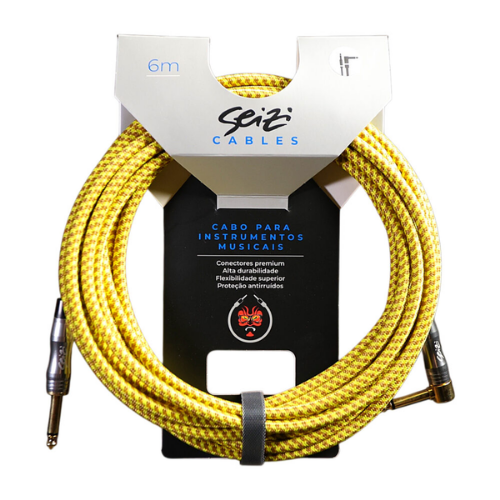 Cabo Seizi Cable Energy P10 x P10L Yellow Brown 6m para Guitarra Violão Contrabaixo Ukulele 10361009