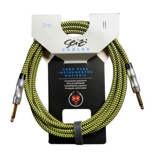 Cabo Seizi Cable Energy P10 x P10 Yellow Black 3m para Guitarra Violão Contrabaixo Ukulele 10361010