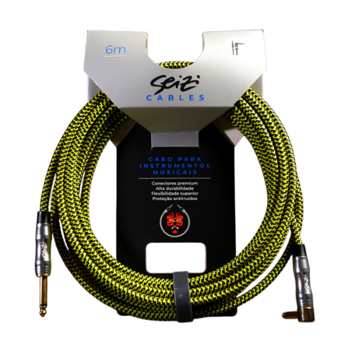 Cabo Seizi Cable Energy P10 x P10L Yellow Black 6m para Guitarra Violão Contrabaixo Ukulele 10361013