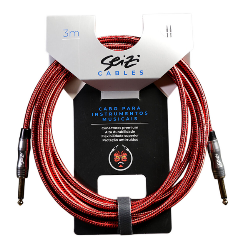 Cabo Seizi Cable Energy P10 x P10 Red Black 3m para Guitarra Violão Contrabaixo Ukulele 10361014