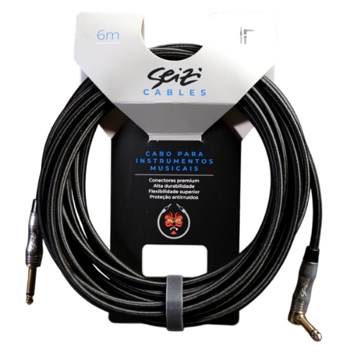Cabo Seizi Cable Energy P10 x P10L Black 6m para Guitarra Violão Contrabaixo Ukulele 10361021