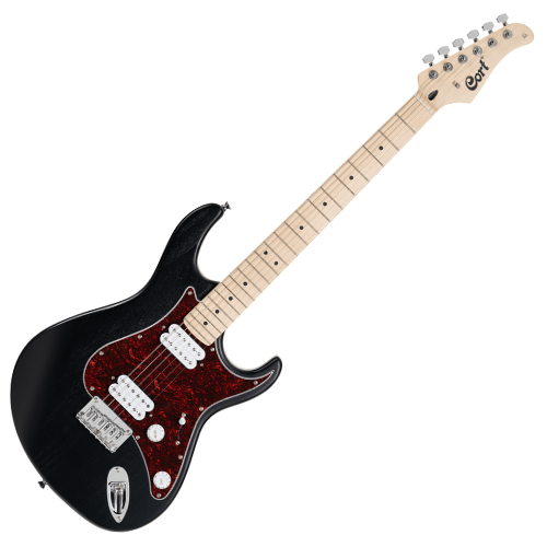 Guitarra Cort G100 HH Open Pore Black com Corpo Paulownia Braço Hard Maple Bolt-On Escala Hard Maple Captadores Cort Powersound HH Ponte Hard Tail 22 Trastes Medium
