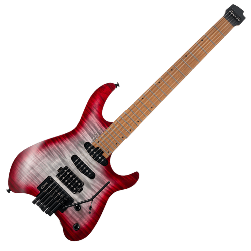 Guitarra Cort Space G6TR Semi Gloss Lava com Corpo Okoume Top Flamed Maple Veneer Braço Roasted Maple & Walnut 5-Ply Bolt-On Escala Roasted Maple Compound Radius Captadores Cort Voiced Tone HSS Ponte Headless Tremolo Custom