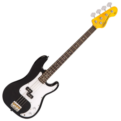 Contrabaixo Vintage Reissued V4BK P-Bass Boulevard Black com Corpo Poplar Oriental Braço Hard Maple Parafusado Escala Rosewood Captador Wilkinson Single Coil Split-Coil Ponte Wilkinson Compensada