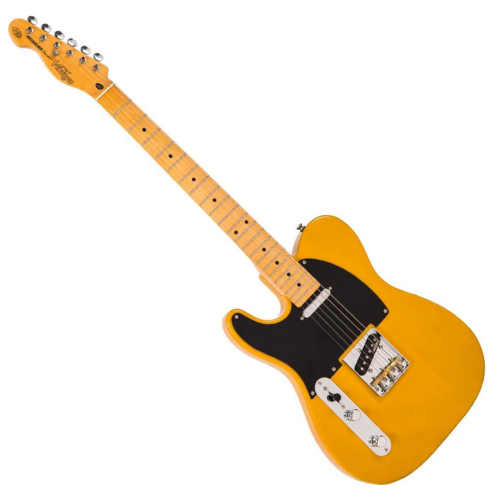 Guitarra Vintage Canhota Reissued LV52BS Tele Butterscotch com Corpo Ash Braço Hard Maple Parafusado Escala Maple 21 Trastes 2 Captadores Single Coil Wilkinson Ponte Fixed Wilkinson