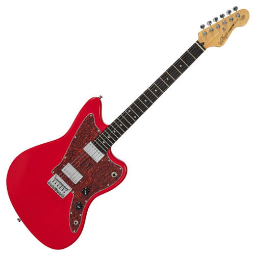 Guitarra Vintage V50 Coaster Series Gloss Red com Corpo Basswood Braço Maple Escala Rosewood 22 Trastes 2 Humbuckers Entwistle Ponte Hardtail