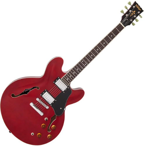 Guitarra Vintage VSA500 ReIssued Cherry Red com Corpo Maple Braço Mogno Escala Rosewood 22 Trastes 2 Humbuckers Wilkinson Ponte TOM