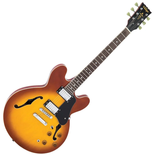 Guitarra Vintage VSA500HB Reissued Honeyburst com Corpo Maple Braço Mogno Escala Rosewood 22 Trastes 2 Humbuckers Wilkinson Ponte Tune o-Matic