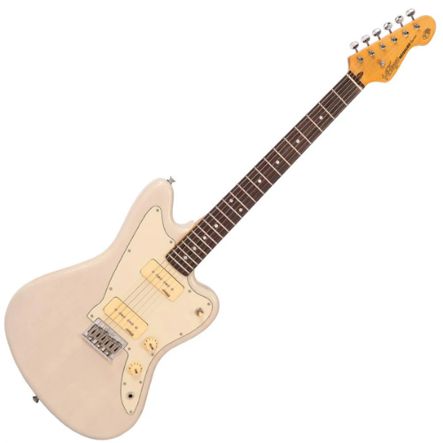 Guitarra Vintage V65 Reissued Hardtail Blonde com Corpo Alder Braço Maple Escala Rosewood 22 Trastes 2 Captadores Soapbar Wilkinson Ponte Hardtail