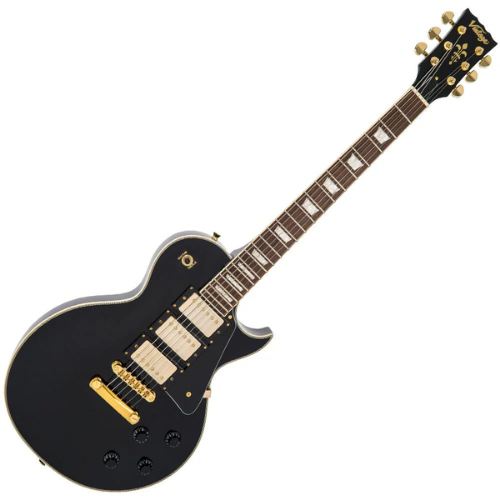 Guitarra Vintage V1003 Reissued Boulevard Black com Corpo Mogno Braço Mogno Escala Rosewood 22 Trastes 3 Humbuckers Wilkinson Ponte TOM