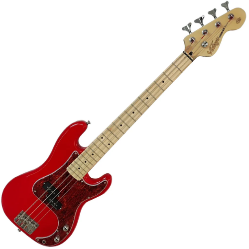 Contrabaixo Vintage V30 Maple Coaster Series Gloss Red com Corpo Paulownia Braço Maple Escala Maple 20 Trastes Captador Split Coil Entwistle Ponte P-Bass
