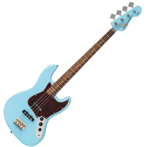 Contrabaixo Vintage VJ74 Reissued Laguna Blue com Corpo Alder Braço Maple Escala Rosewood 20 Trastes 2 Single Coil Wilkinson Ponte Wilkinson Four Saddle