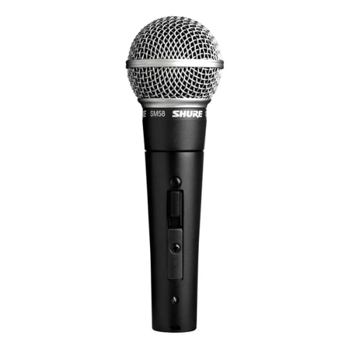Microfone Shure SM58S Vocal Dinâmico Cardioide com Interruptor Shock-Mount Pneumático Filtro Anti-Pop Integrado Adaptador A25D e Estojo de Couro