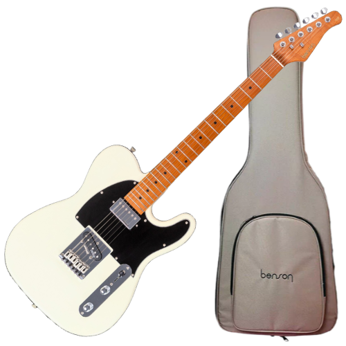Guitarra Benson Hardy HD 905 OWT BK Olympic White HS com Corpo Alder Braço Roasted Maple Parafusado Escala Roasted Maple 22 Trastes Captadores Wilkinson Humbucker e Bag