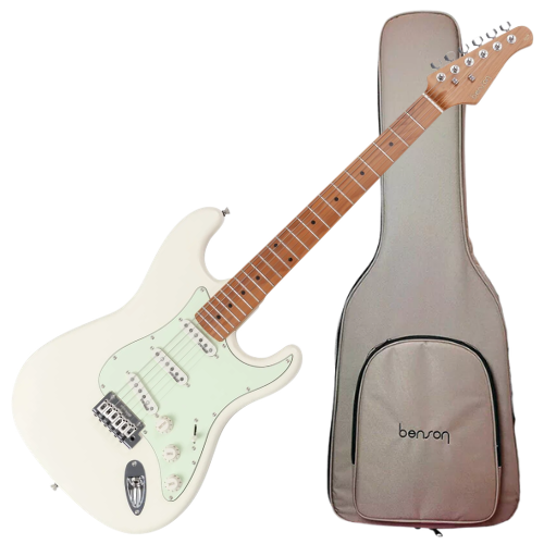 Guitarra Benson Hardy HD 901 OWT MGPG Olympic White com Captadores Wilkinson Alnico 5 Single-Coil Ponte Wilkinson Tremolo 2 Pivôs Pickguard Mint Green e Bag