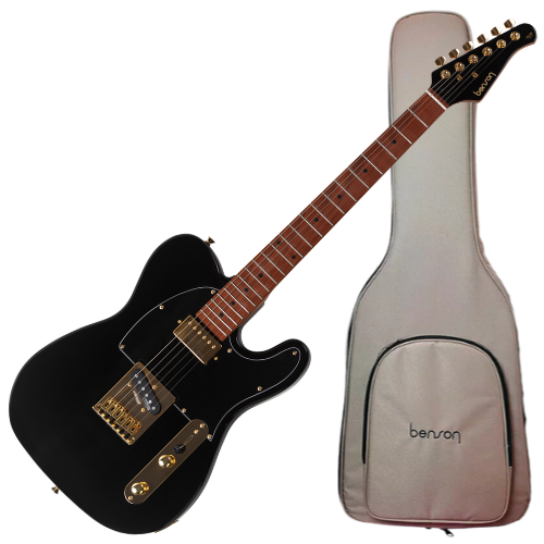 Guitarra Benson Hardy HD 905 BK BK MH Gold com Corpo Alder Braço Roasted Maple Parafusado Escala Roasted Maple 22 Trastes Captadores Wilkinson Humbucker e Bag