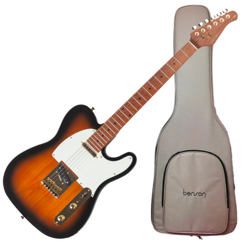 Guitarra Benson Hardy HD T 904 2TS AW Gold 2-Tone Sunburst com Corpo Alder Braço Roasted Maple Parafusado Escala Roasted Maple 22 Trastes 2 Captadores Single Coil Wilkinson Alnico e Bag