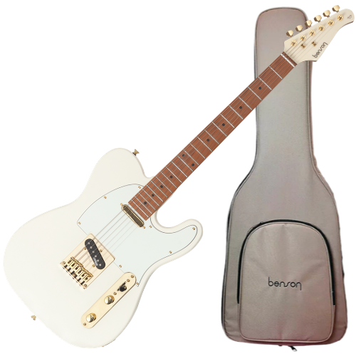 Guitarra Benson Hardy HD 904 OW AW MH Gold Olympic White com Corpo Alder Braço Roasted Maple Parafusado Escala Roasted Maple 22 Trastes 2 Captadores Single Coil Wilkinson Alnico e Bag