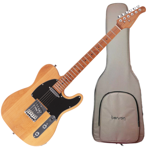 Guitarra Benson Hardy HD 904 N BKPG Natural com Corpo Alder Braço Roasted Maple Parafusado Escala Roasted Maple 22 Trastes 2 Captadores Single Coil Wilkinson Alnico e Bag
