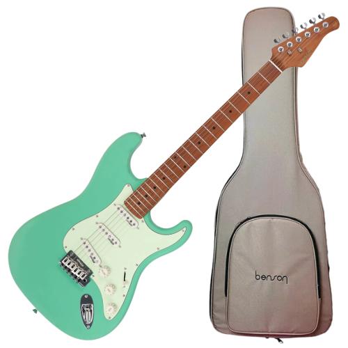 Guitarra Benson Hardy HD 901 SFG MGPG Surf Green com Captadores Wilkinson Alnico 5 Single-Coil Ponte Wilkinson Tremolo 2 Pivôs Pickguard Mint Green e Bag
