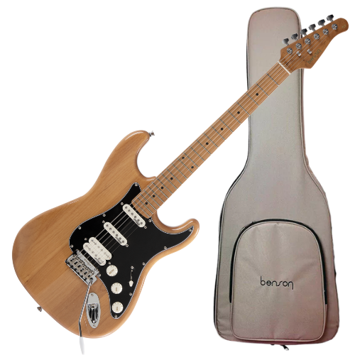 Guitarra Benson Hardy HD 902 N BKPG Black com Captadores Wilkinson Alnico 5 HSS Ponte Wilkinson Tremolo 2 Pivôs Pickguard Black e Bag